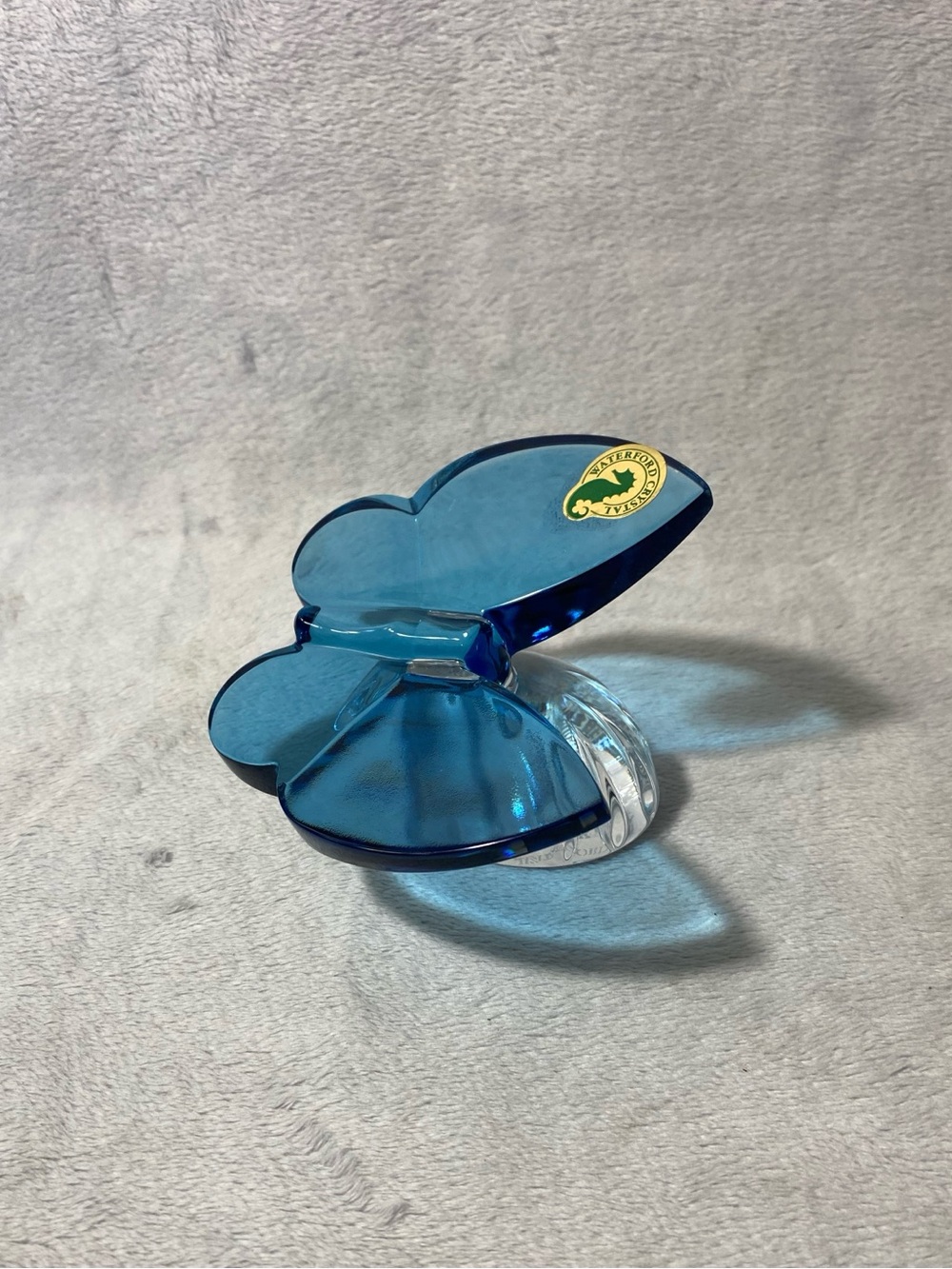 Vintage Waterford Crystal Blue Butterfly Figurine Ribbed Pedestal Paperweight